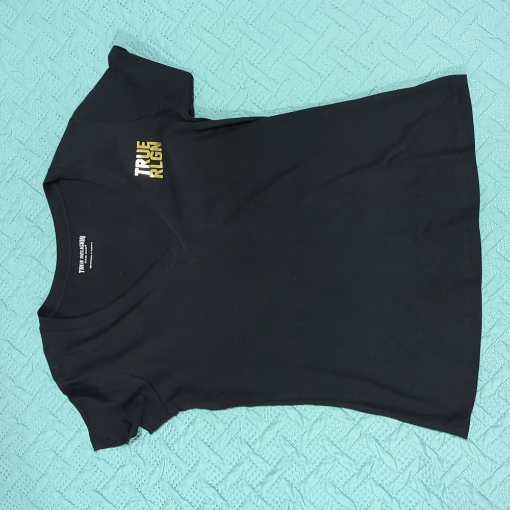 TRUE RELIGION black and gold t-shirt tee women's US sz medium